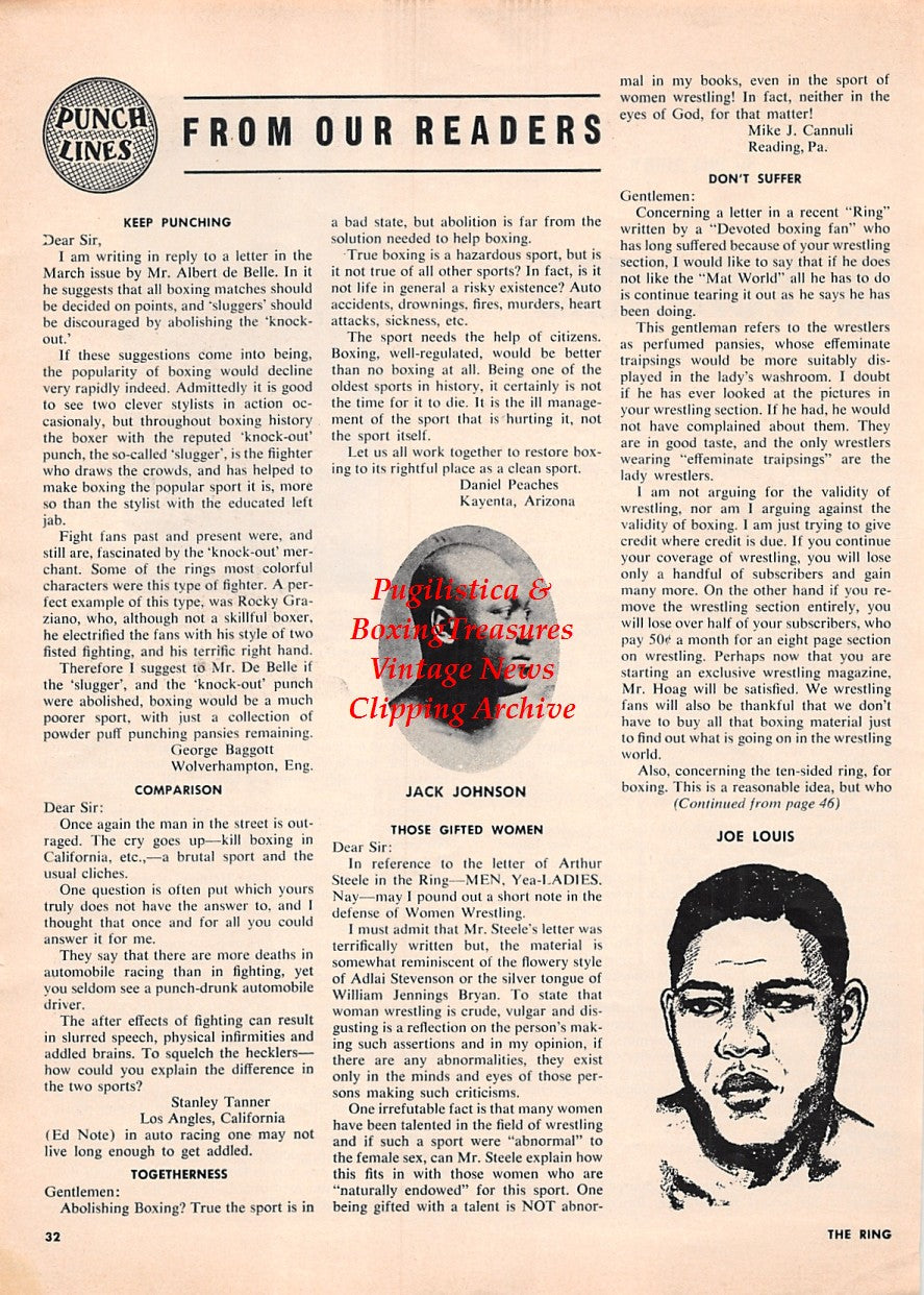 Boxing News Clipping #1672 - Billy Gibson, Jack Johnson, Joe Louis