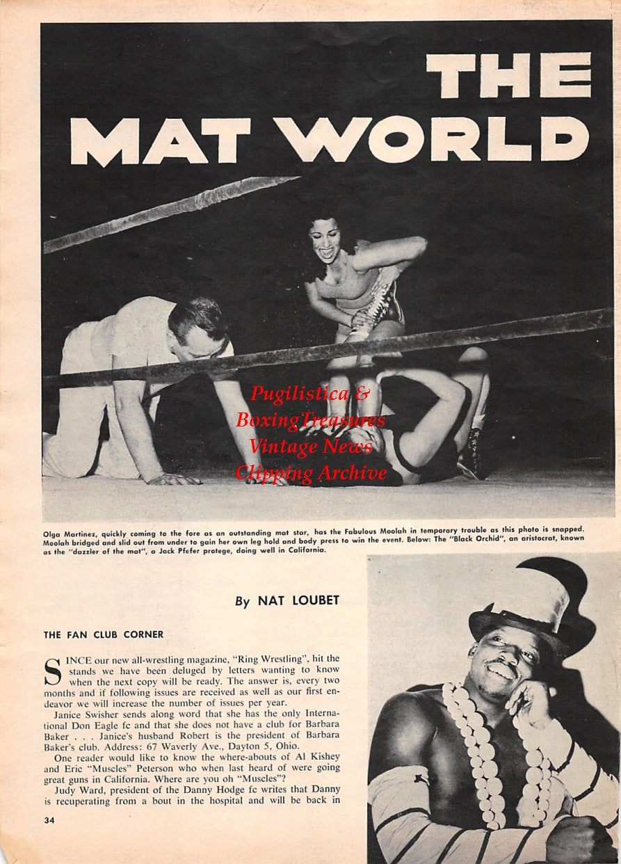 Boxing News Clipping #1673 - Dick Tiger, Dr. Mal Stevens, Ruby Goldstein, Olga Martinez, The Black Orchid