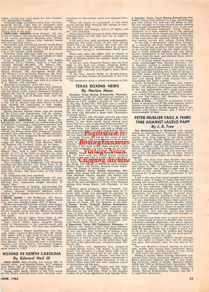 Boxing News Clipping #1677 - Wayne Thornton vs. Willie Pastrano