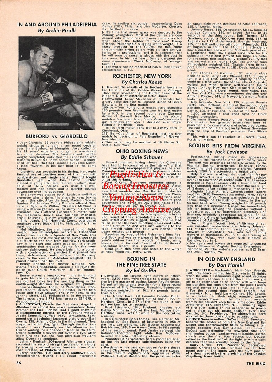 Boxing News Clipping #1678 - Joey Giardello vs. Ernie Burford