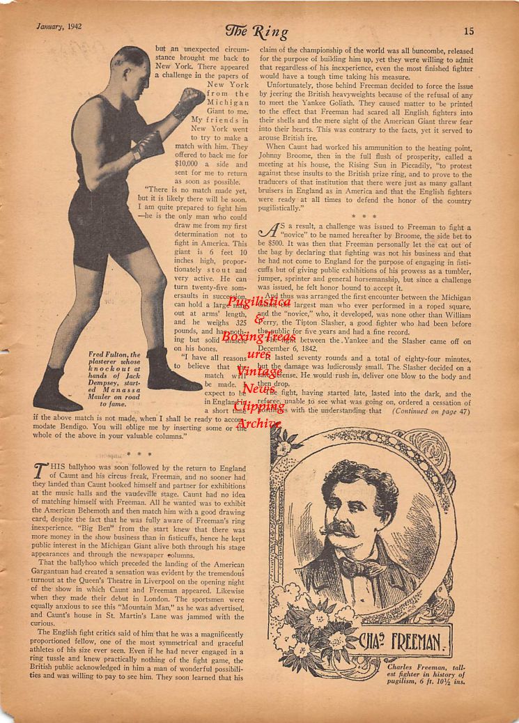 Boxing News Clipping #168 - Fred Fulton, Charles Freeman, Billy Conn