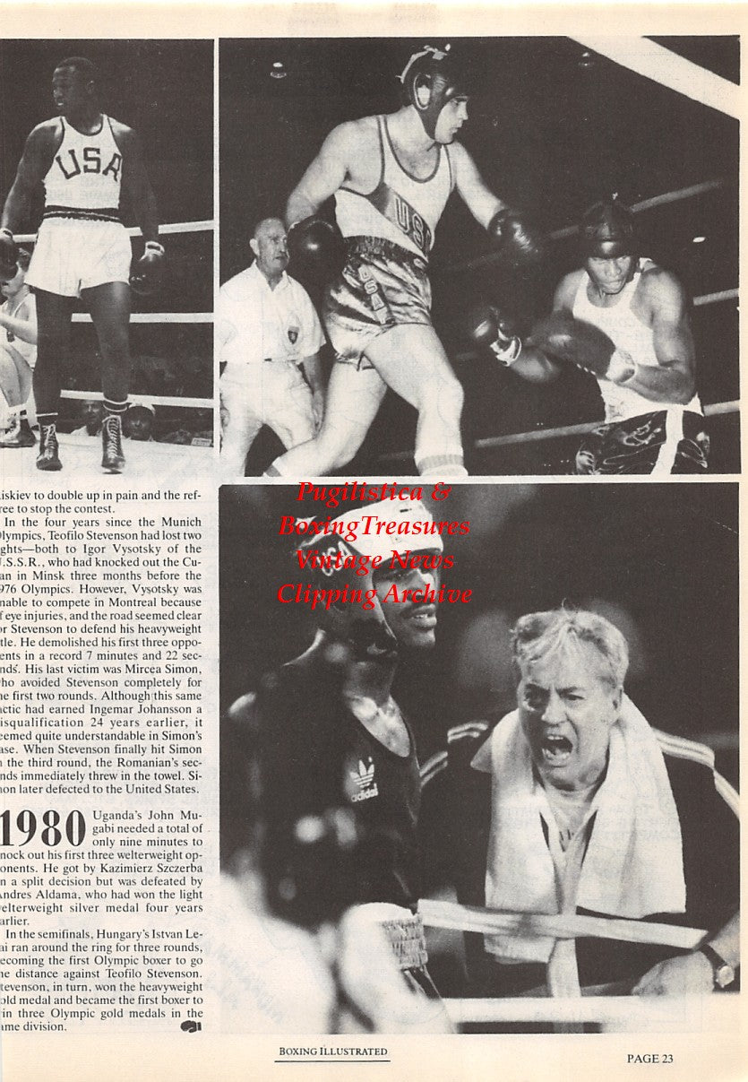 Boxing News Clipping #1690 - Joe Frazier & Evander Holyfield as Olympians, Olympic Boxing Cartoon by Charlie McGill