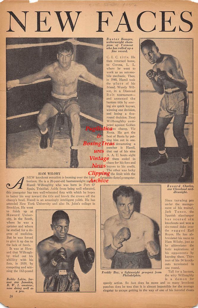 Boxing News Clipping #171 - 1942 Service Boxing In Hawaii, Ezzard Charles, Buster Beaupre, Bobby Lakin, Freddie Bey, Mile Ochoa, Billy Miller and more