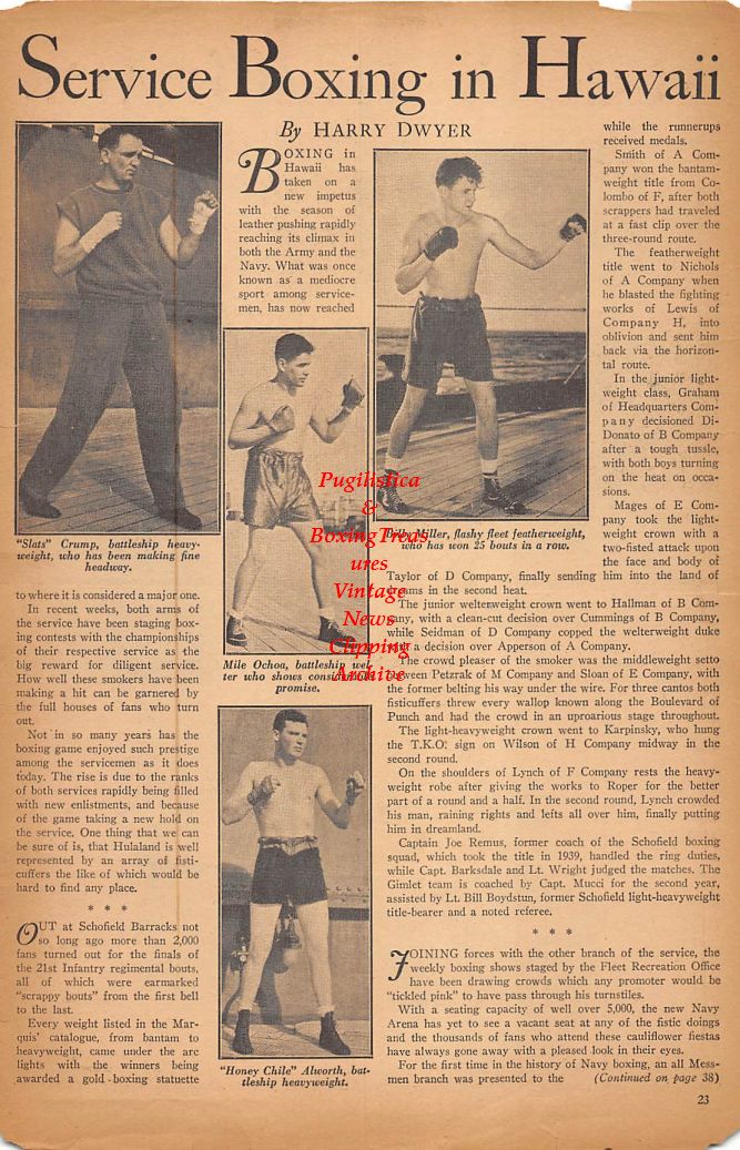 Boxing News Clipping #171 - 1942 Service Boxing In Hawaii, Ezzard Charles, Buster Beaupre, Bobby Lakin, Freddie Bey, Mile Ochoa, Billy Miller and more