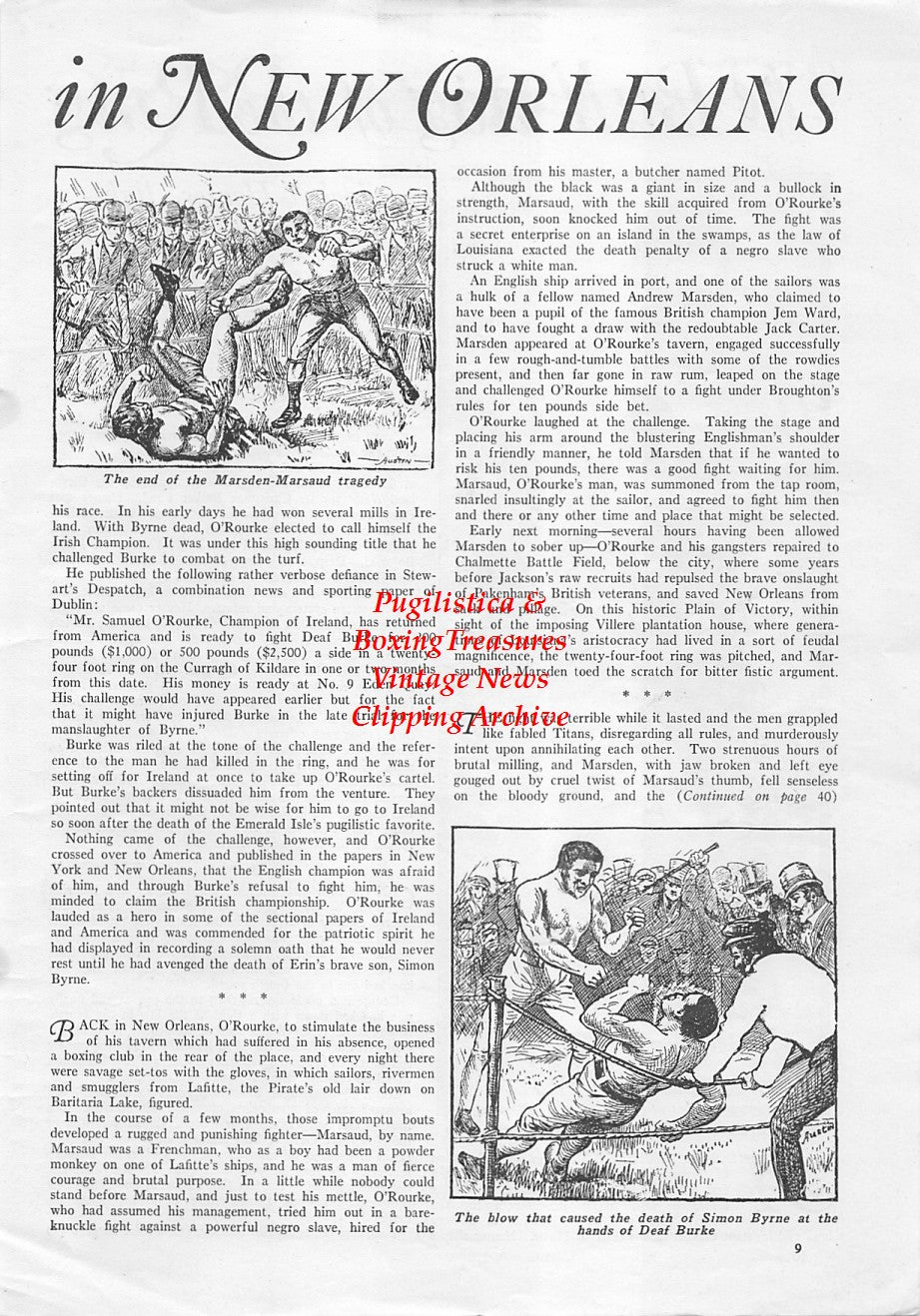 Boxing News Clipping #1722 - Adolph Heuser, Andrew Marsden vs. Marsaud, Simon Byrne vs. Deaf Burke