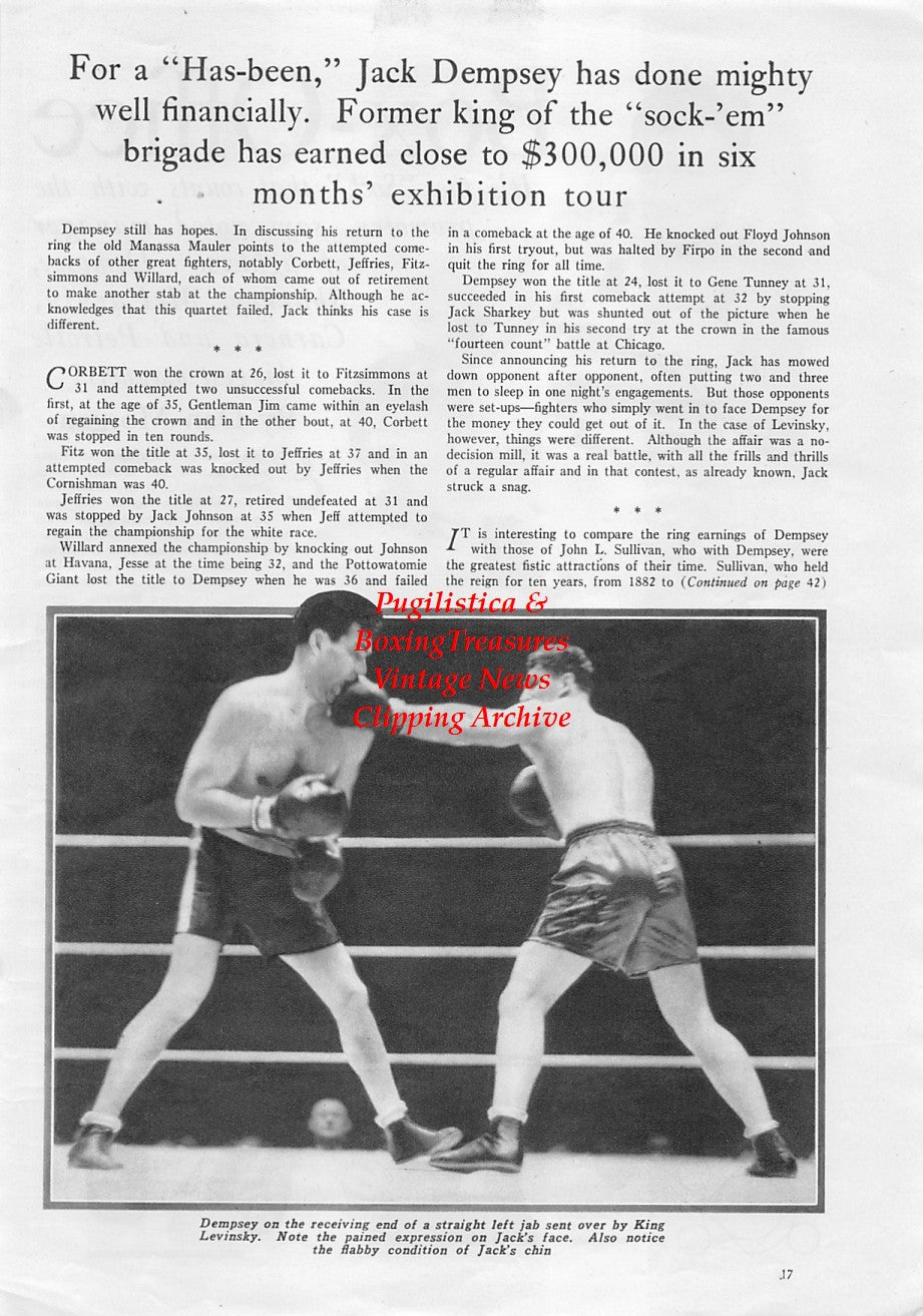 Boxing News Clipping #1726 - Tony Canzoneri, Jimmy McLarnin, Jack Dempsey, Kid Chocolate, King Levinsky