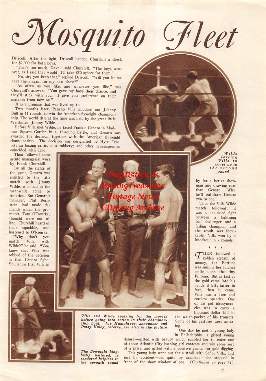 Boxing News Clipping #1729 - Pancho Villa vs. Jimmy Wilde, Jim Londos