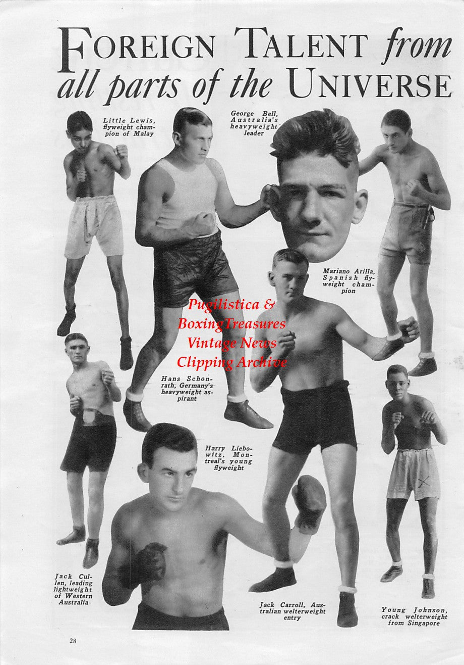Boxing News Clipping #1730 - Little Lewis, George Bell, Mariano Arilla, Hans Schonrath, Harry Liebowitz, Jack Cullen, Jack Carroll, Young Johnson, Jim Londos vs. Jim McMillen, George Calza vs. Sandor Szabo, Paul Favre vs. Dick Shikat