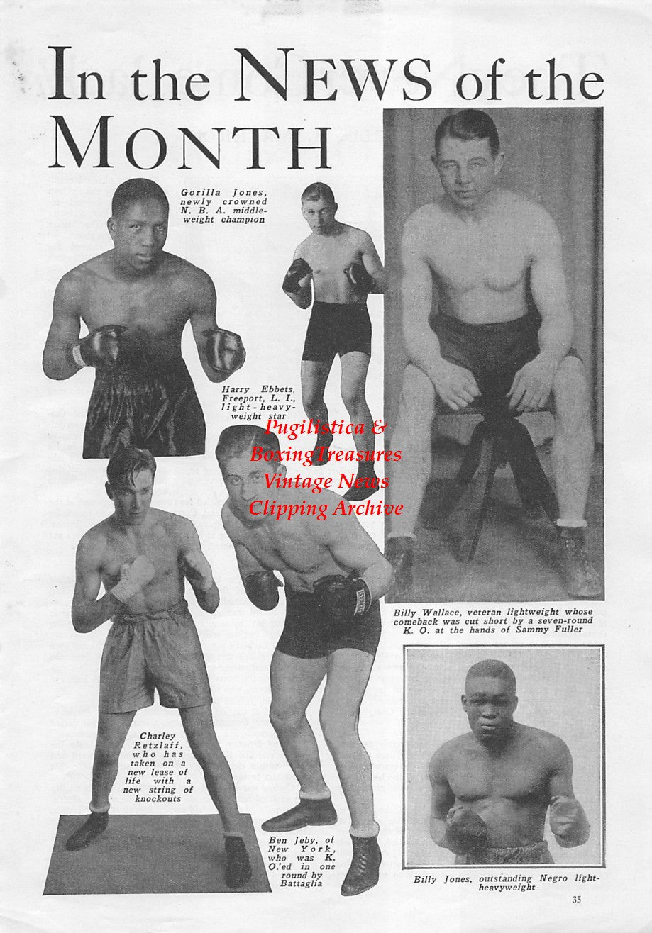 Boxing News Clipping #1733 - Gorilla Jones, Harry Ebbets, Charlie Retzlaff, Ben Jeby, Billy Jones, Billy Wallace, James Jeffries vs. Jim Corbett