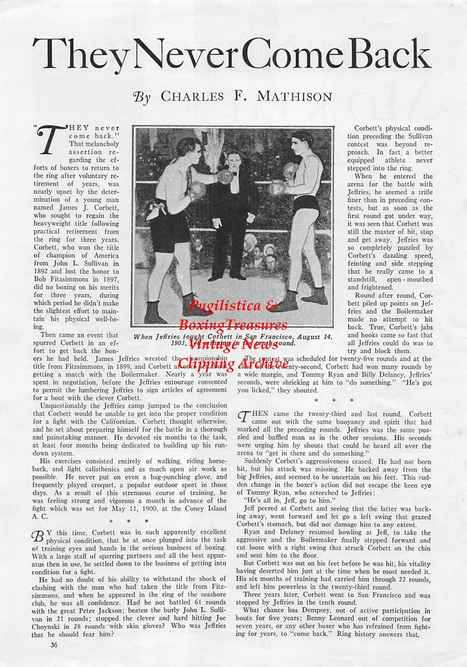 Boxing News Clipping #1733 - Gorilla Jones, Harry Ebbets, Charlie Retzlaff, Ben Jeby, Billy Jones, Billy Wallace, James Jeffries vs. Jim Corbett