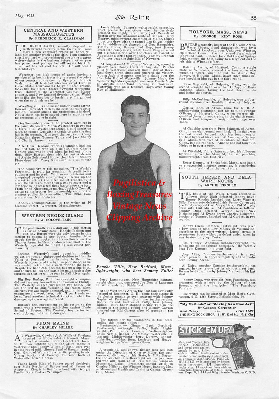 Boxing News Clipping #1739 - Pancho Villa (New Bedford, MA Lightweight) 1932