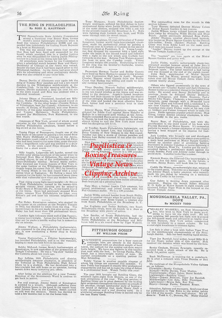 Boxing News Clipping #1739 - Pancho Villa (New Bedford, MA Lightweight) 1932