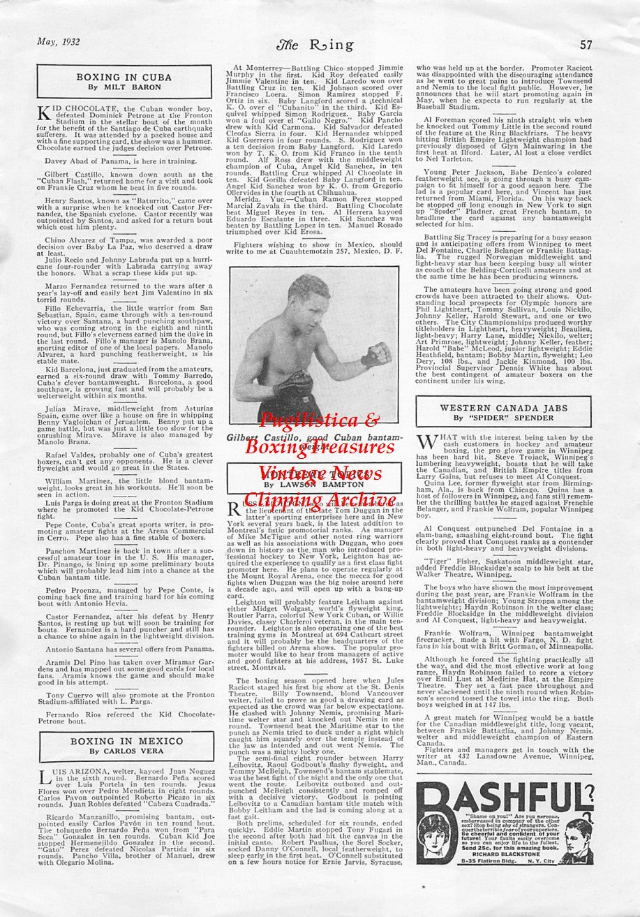 Boxing News Clipping #1740 - Gilbert Castillo (Cuban Bantamweight) 1932