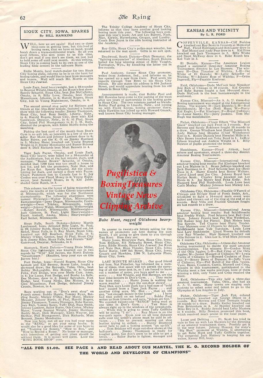 Boxing News Clipping #1741 - Babe Hunt (Oklahoma Heavyweight) 1932