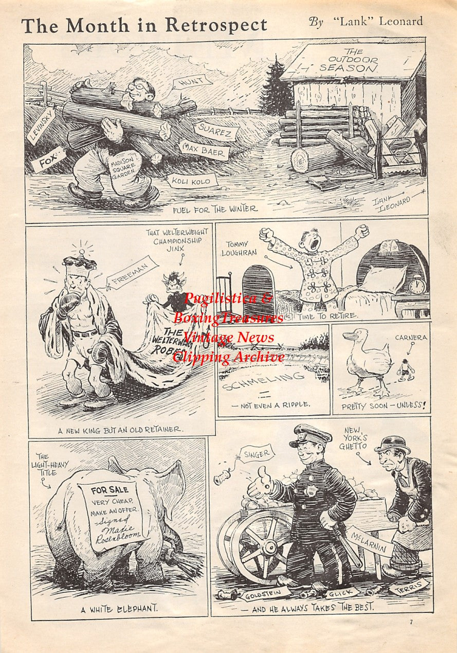 Boxing News Clipping #1746 - James J. Corbett, Tom Sharkey, Cartoon by Lank Leonard