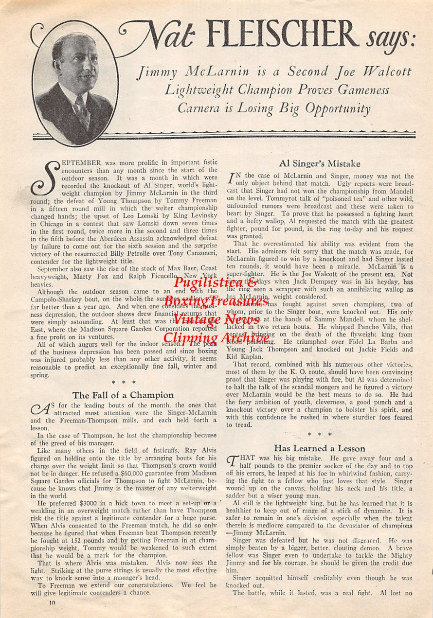 Boxing News Clipping #1747 - Benny Leonard, Young Griffo