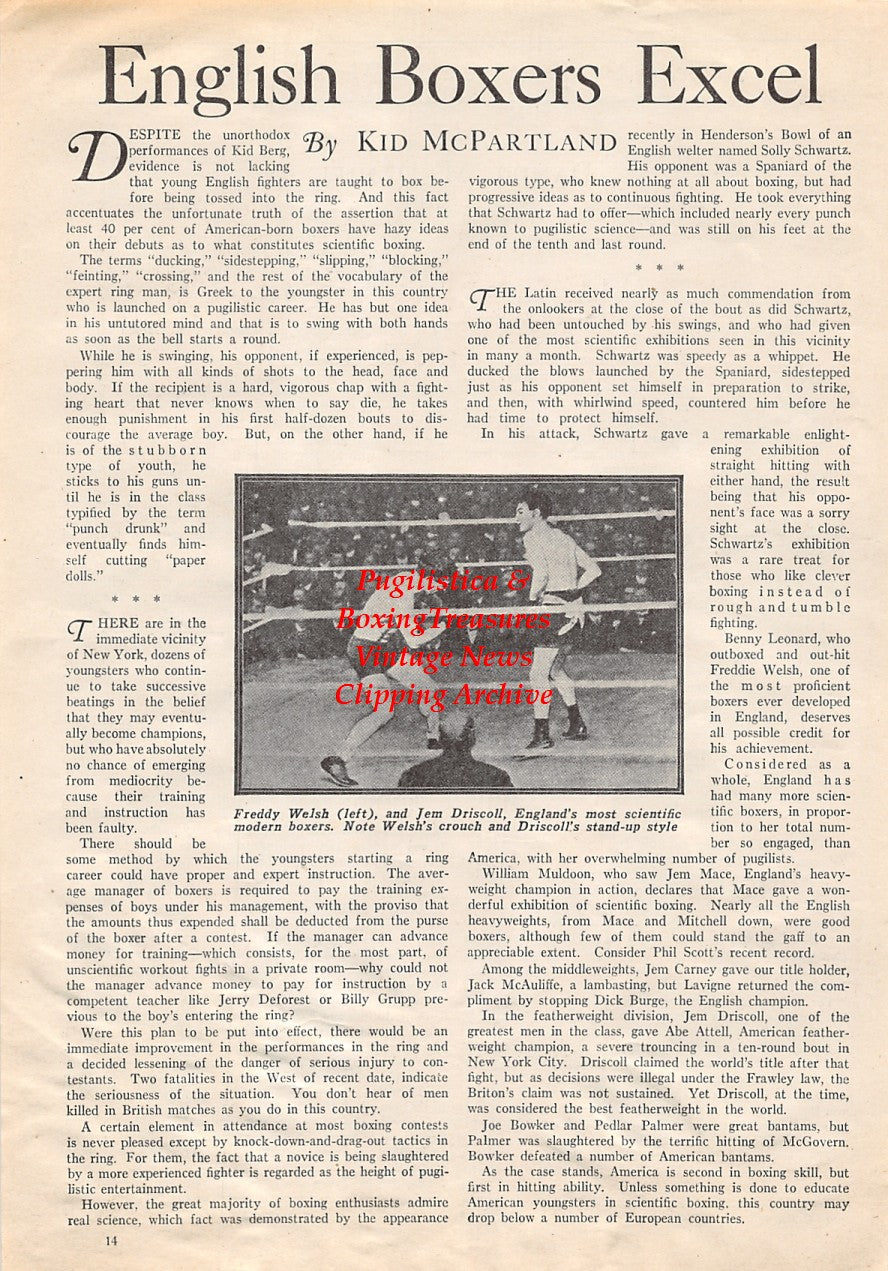 Boxing News Clipping #1749 - Freddie Welsh vs. Jem Driscoll