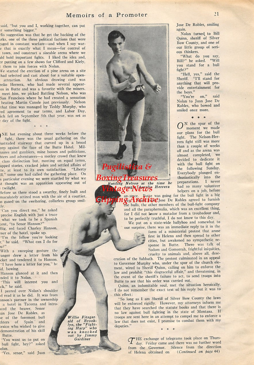 Boxing News Clipping #1752 - Jack Broughton vs. Jack Slack, Battling Nelson, Willie Fitzgerald