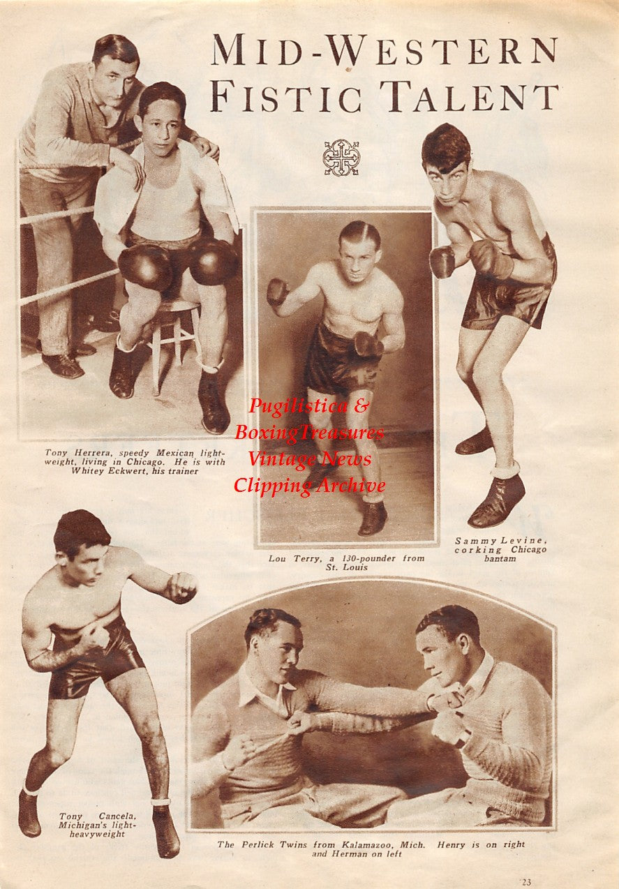 Boxing News Clipping #1753 - Tony Herrera, Lou Terry, Sammy Levine, Tony Cancela, Henry Perlick, Herman Perlick
