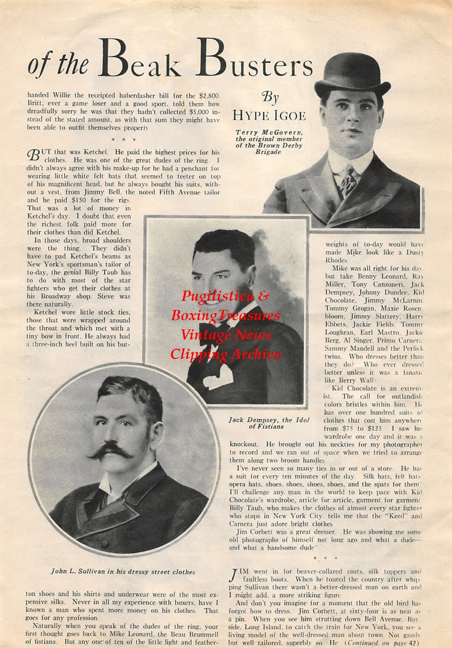 Boxing News Clipping #1754 - Joe Dundee vs. Eddie Roberts, George Dixon vs. Young Griffo, Jem Driscoll vs. Freddy Welsh, John L. Sullivan, Jack Dempsey, Terry McGovern