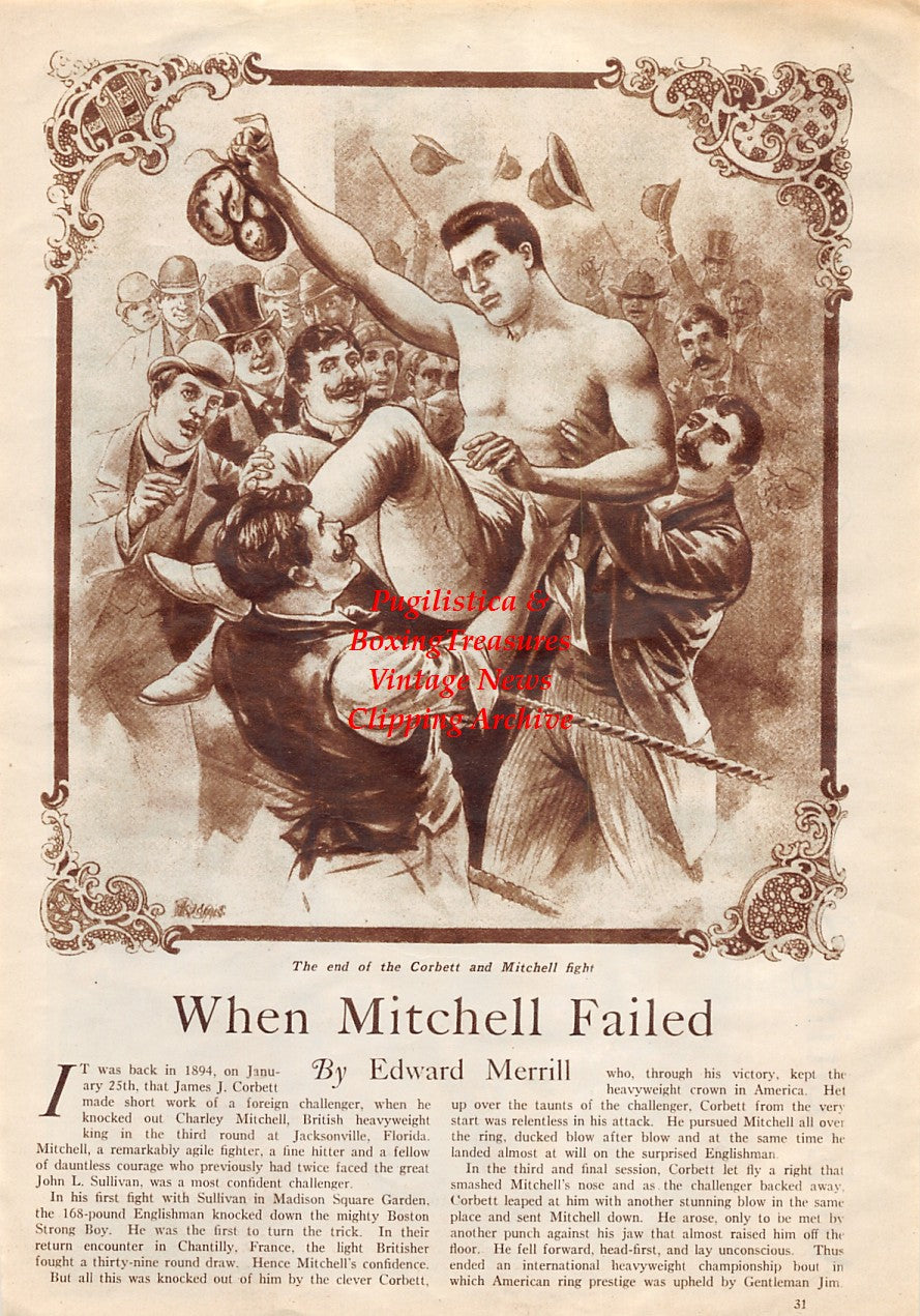 Boxing News Clipping #1755 - James J. Corbett, Police Break Up Boxing Match at White Oak Hall in 1890's