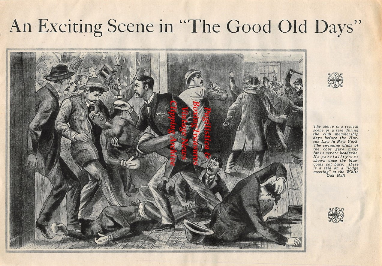 Boxing News Clipping #1755 - James J. Corbett, Police Break Up Boxing Match at White Oak Hall in 1890's
