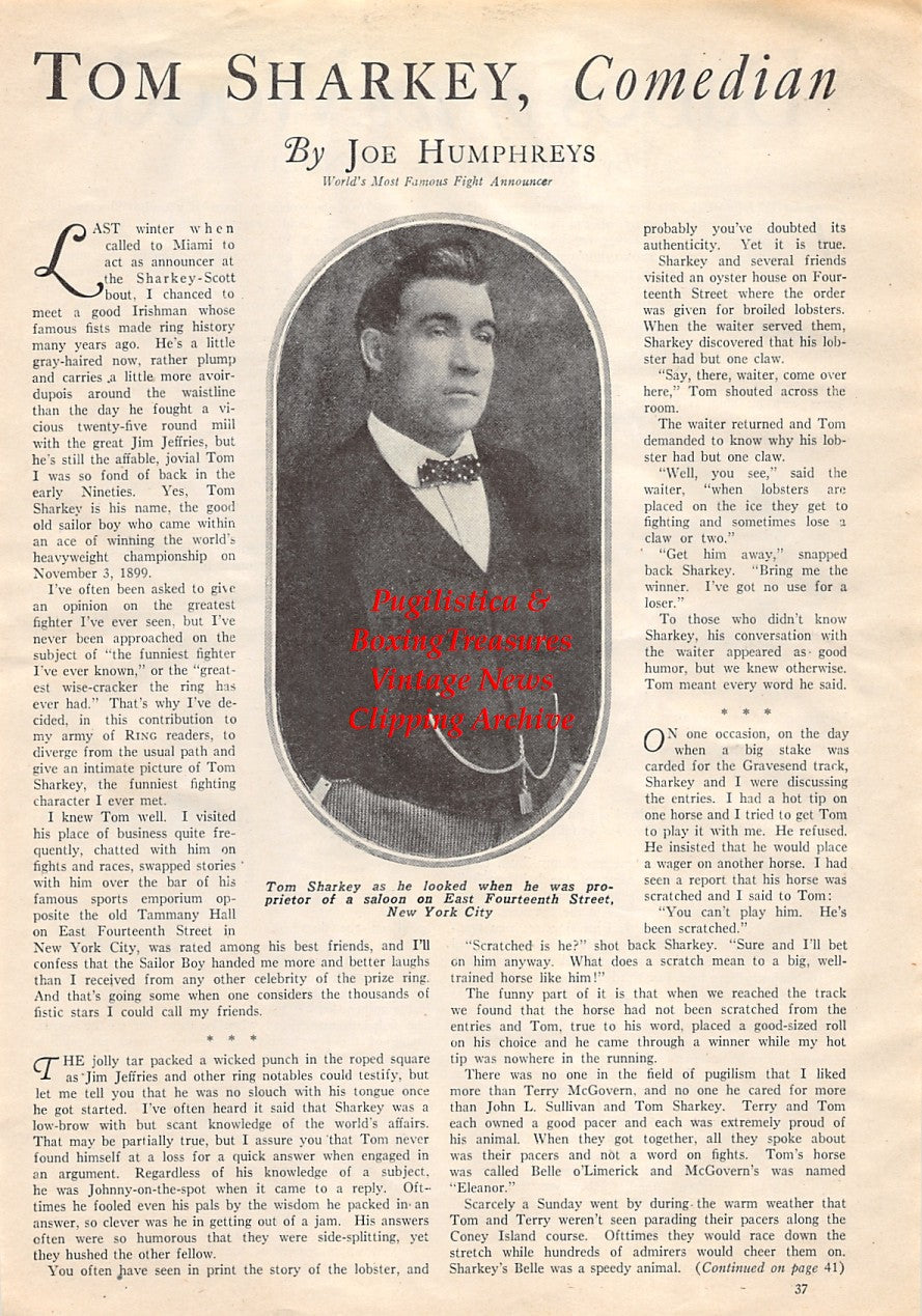 Boxing News Clipping #1757 - Tom Sharkey, Jack Renault, Fred Fulton, Tommy Freeman, Elzear Rioux