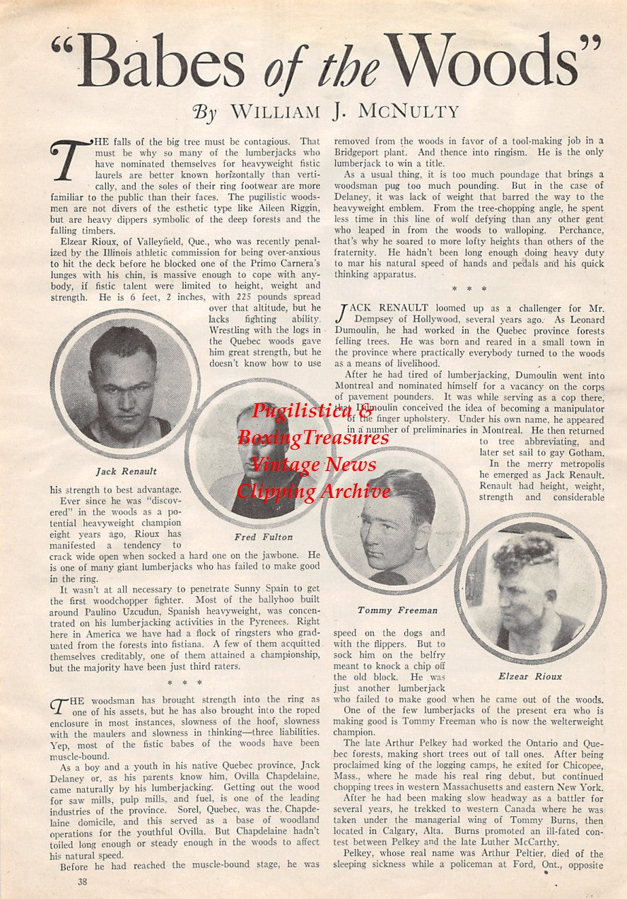 Boxing News Clipping #1757 - Tom Sharkey, Jack Renault, Fred Fulton, Tommy Freeman, Elzear Rioux