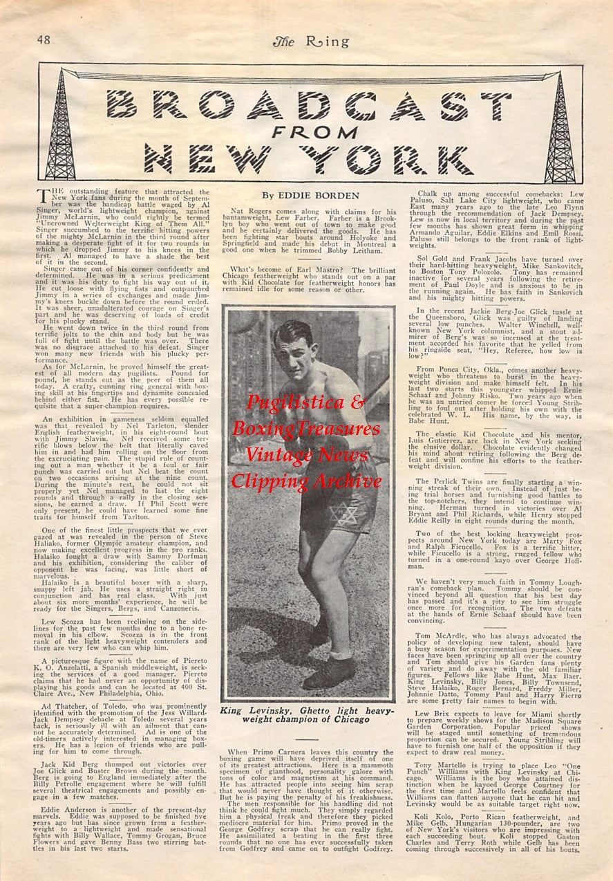 Boxing News Clipping #1759 - King Levinsky, Flash Russell