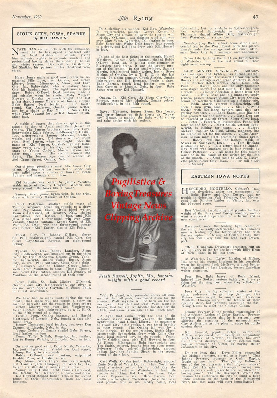 Boxing News Clipping #1759 - King Levinsky, Flash Russell