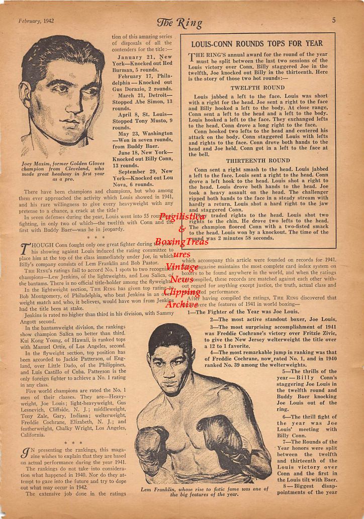 Boxing News Clipping #176 - Lem Franklin, Joey Maxim, Chalky Wright, Booker Beckwith