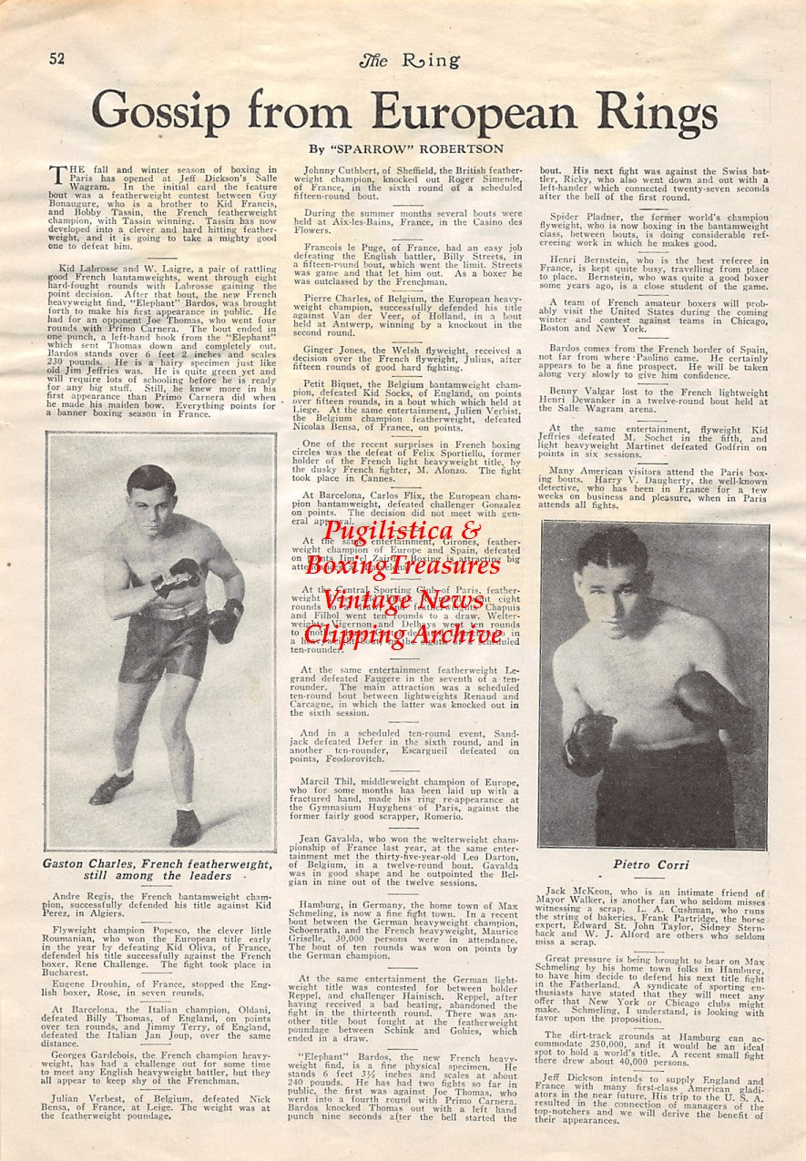Boxing News Clipping #1761 - Gaston Charles, Pietro Corri