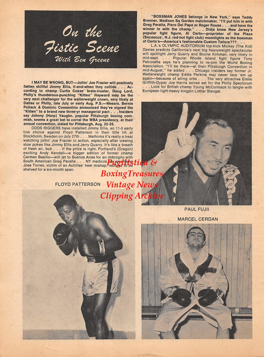Boxing News Clipping #1768 - Floyd Patterson, Paul Fujii, Marcel Cerdan Jr.