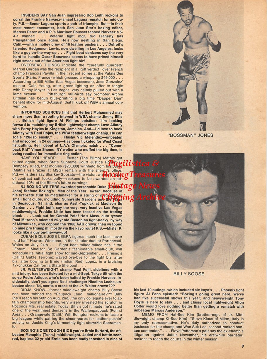 Boxing News Clipping #1769 - Bob Foster vs. Dick Tiger, Billy Soose, Eddie Bossman Jones