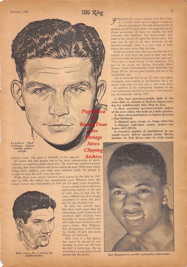 Boxing News Clipping #177 - Freddie "Red" Cochrane, Billy Soose, Bob Montgomery, Georgie Abrams, Tony Zale, Melio Bettina