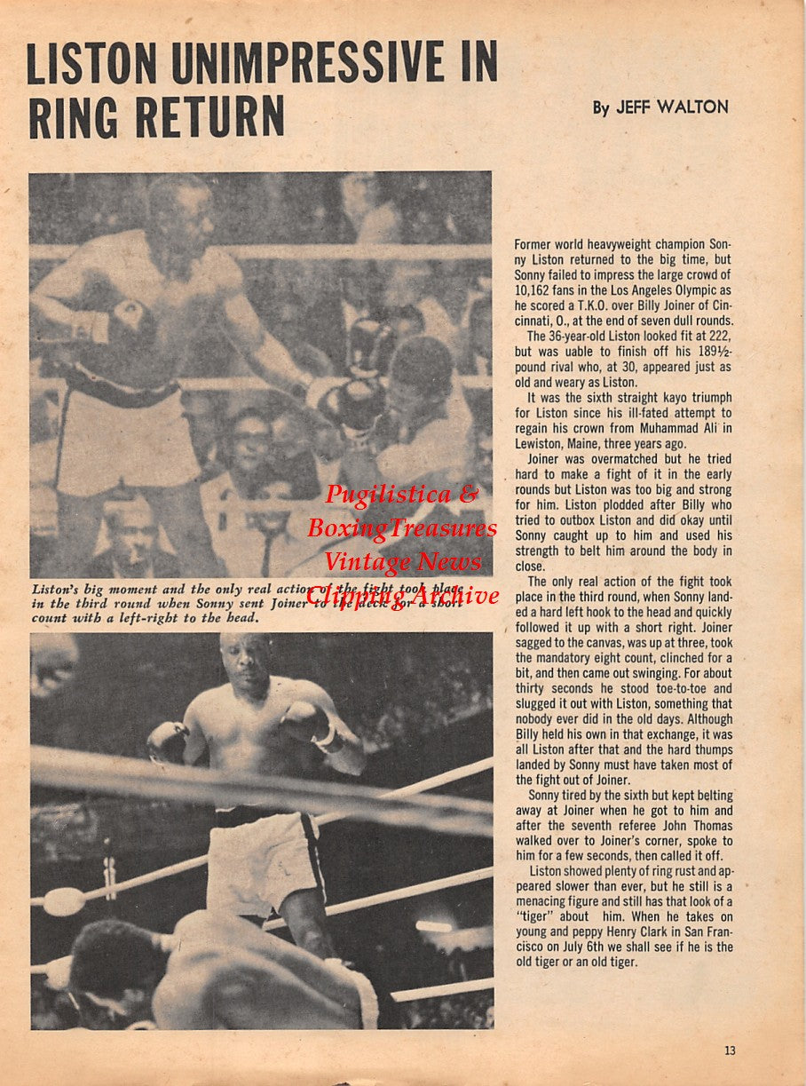 Boxing News Clipping #1771 - Sonny Liston vs. Billy Joiner, Jimmy Ellis