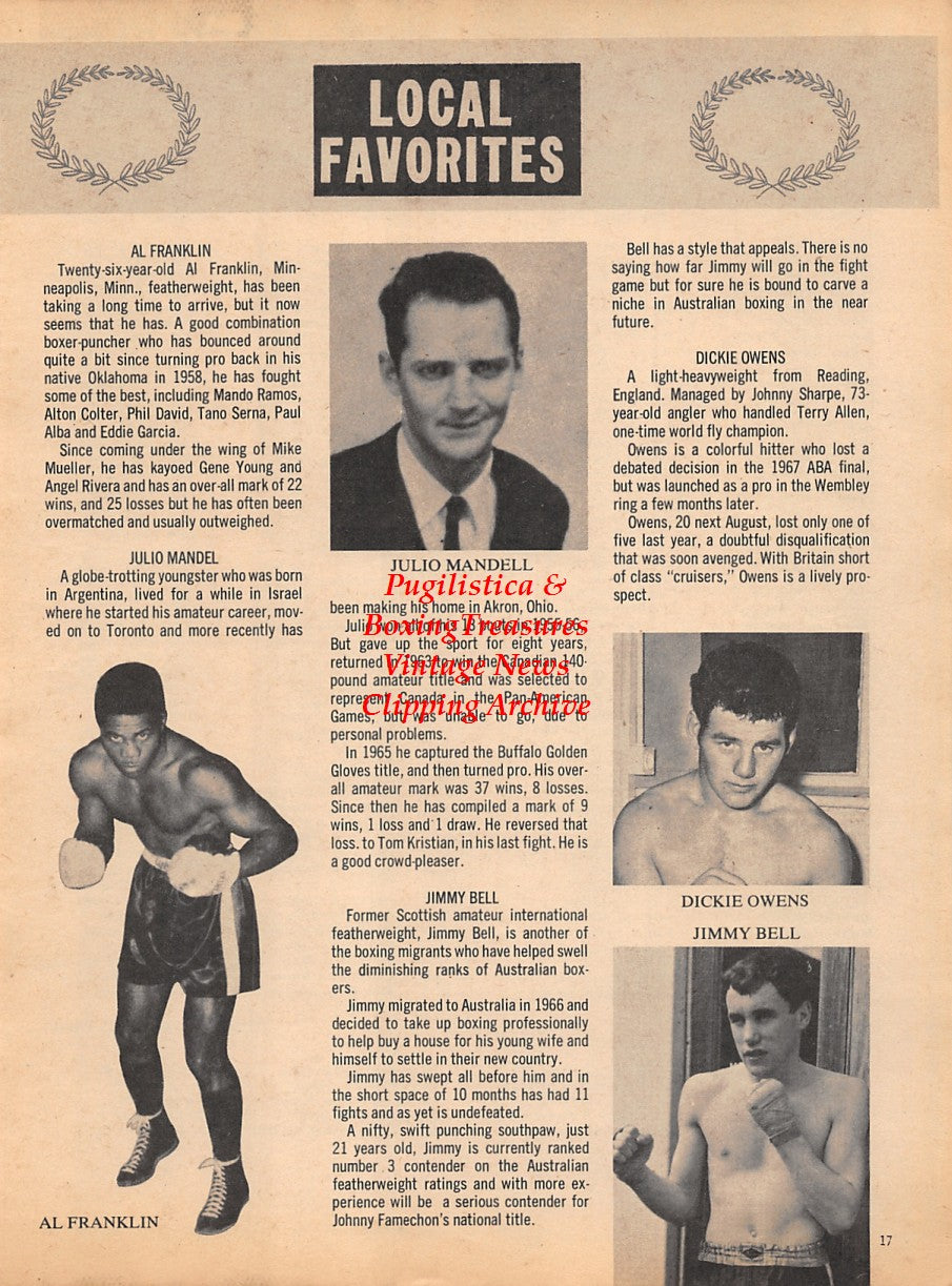Boxing News Clipping #1773 - Al Franklin, Julio Mandell, Dickie Owens, Jimmy Bell