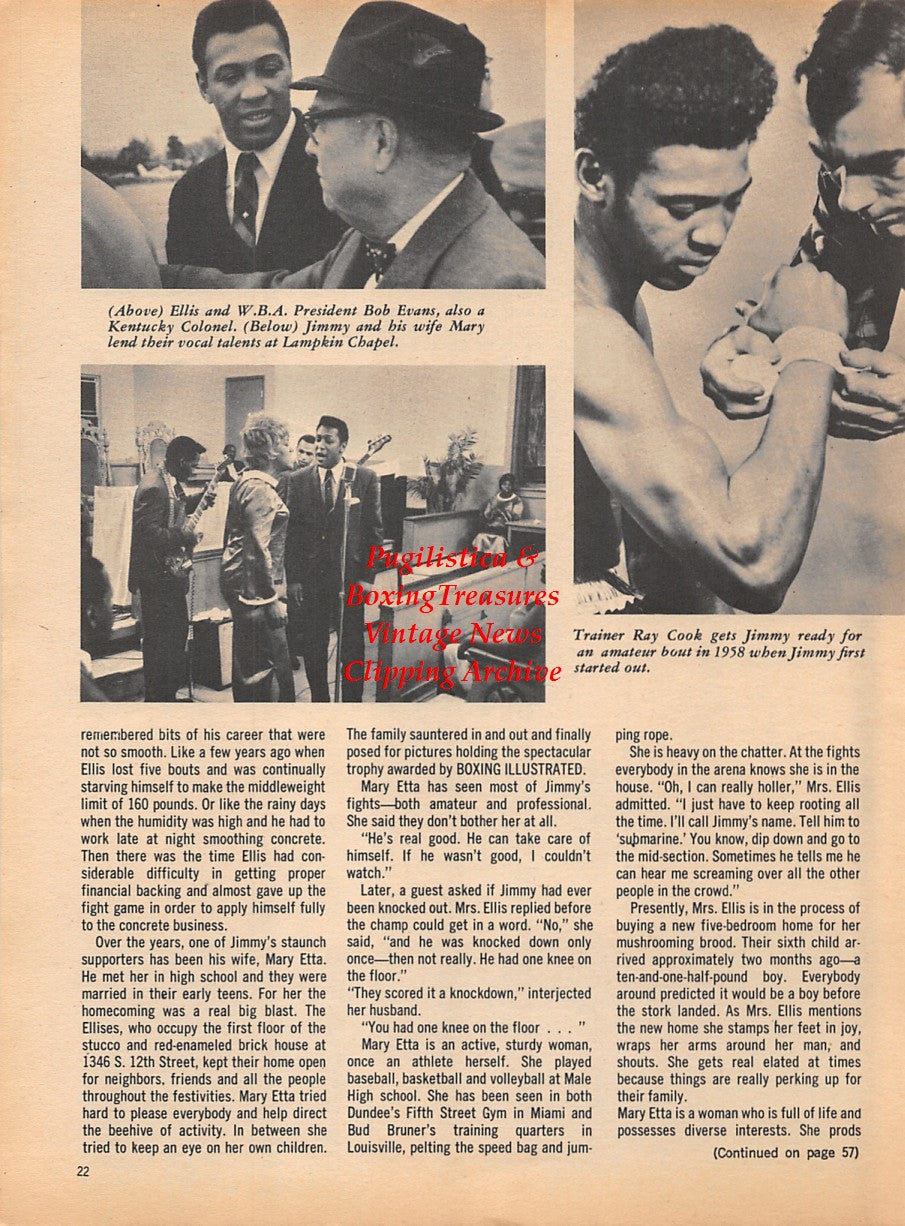 Boxing News Clipping #1775 - Jimmy Ellis, Bob Evans, Ray Cook, Mary Ellis