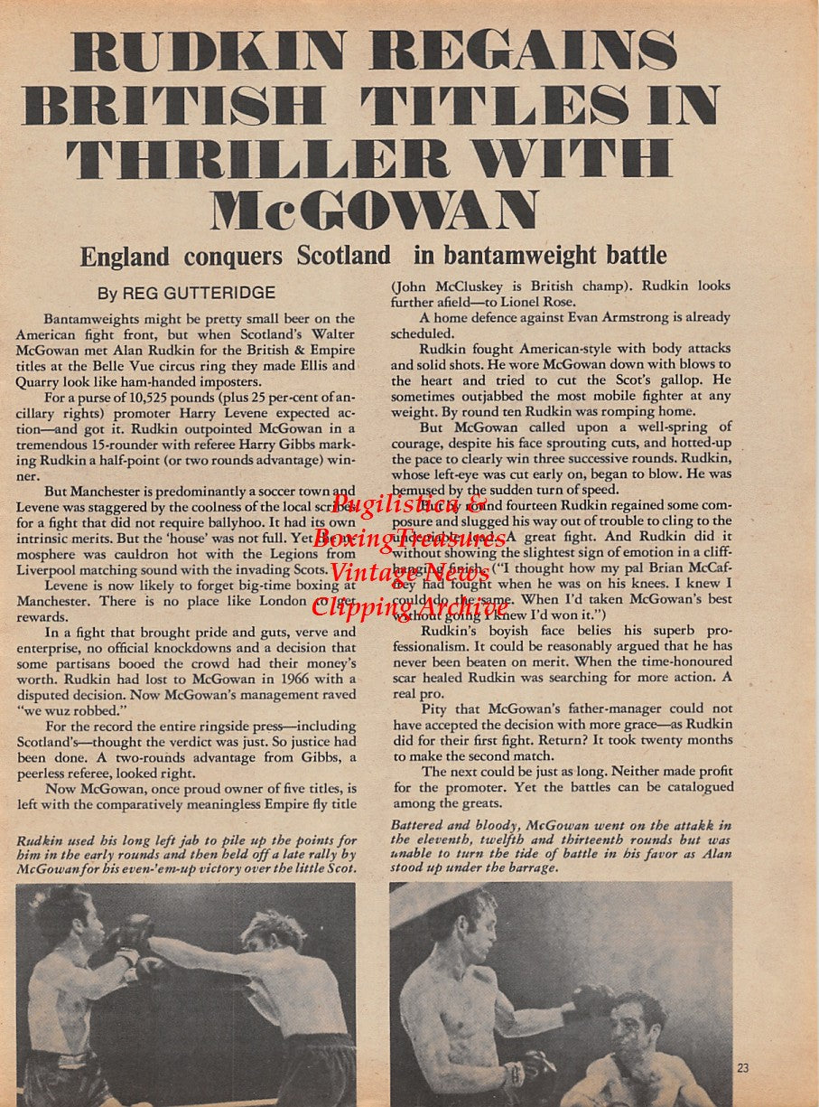 Boxing News Clipping #1776 - Alan Rudkin vs. Walter McGowan, Cleveland Williams, Lauro Salas, Mickey Walker, Raton Macias, Harry Wills