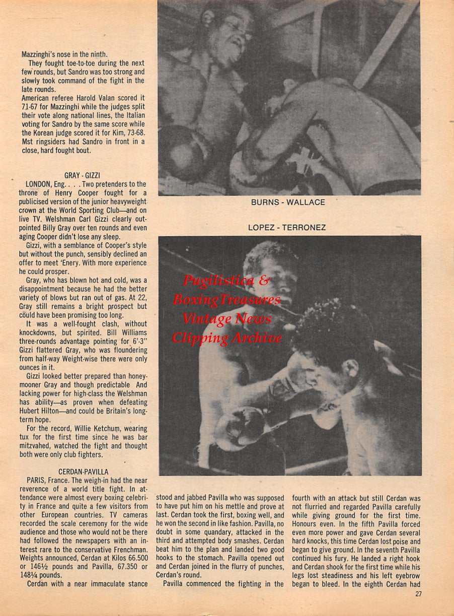 Boxing News Clipping #1778 - Joe Burns vs. Cookie Wallace, Ernie Lopez vs. Gabe Terronez, Fred Preacher Lewis vs. Charley James