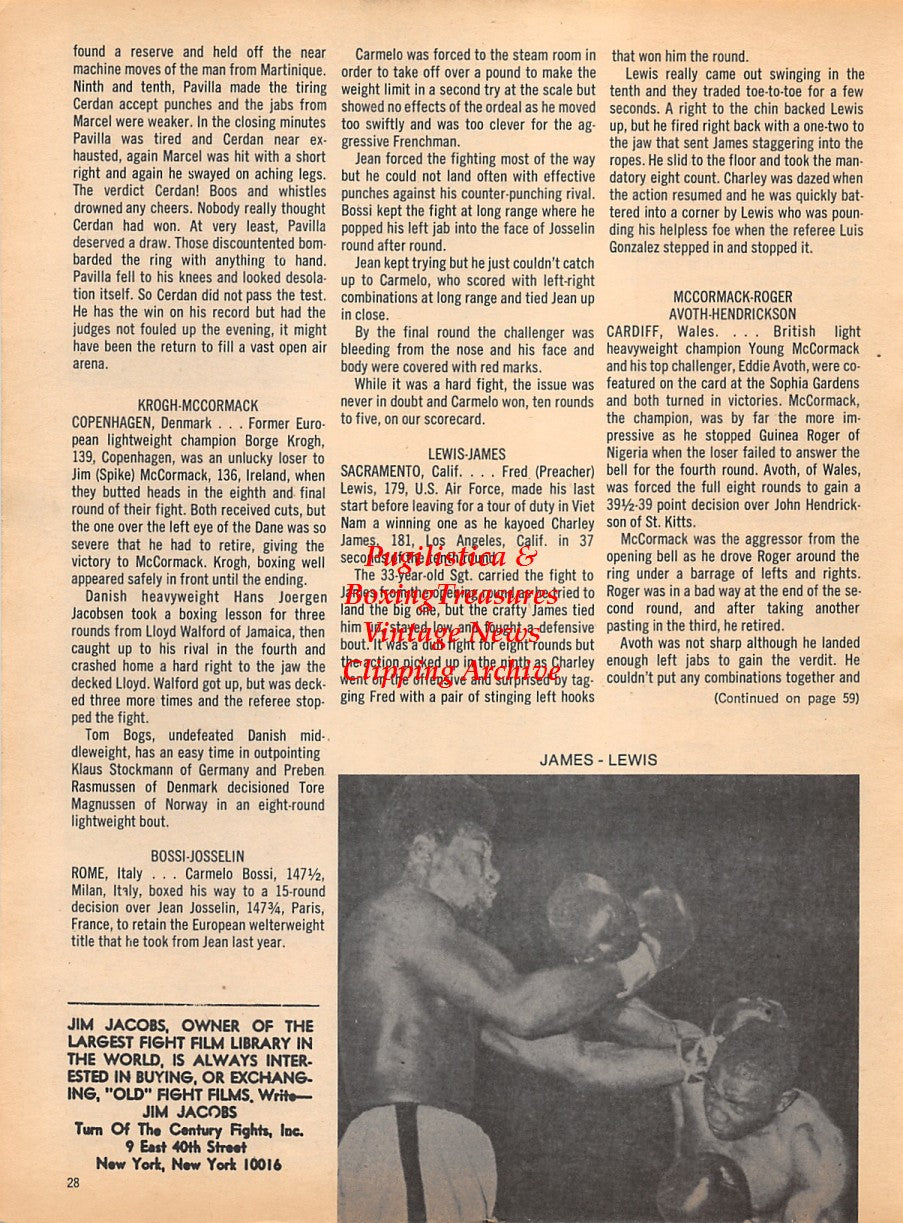 Boxing News Clipping #1778 - Joe Burns vs. Cookie Wallace, Ernie Lopez vs. Gabe Terronez, Fred Preacher Lewis vs. Charley James