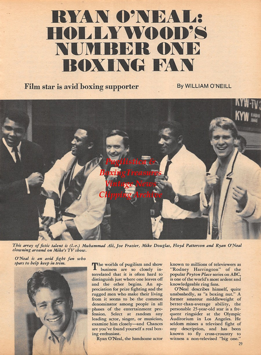 Boxing News Clipping #1779 - Ryan O'Neal, Muhammad Ali, Joe Frazier, Mike Douglas, Floyd Patterson, Hedgemon Lewis, Eddie Futch