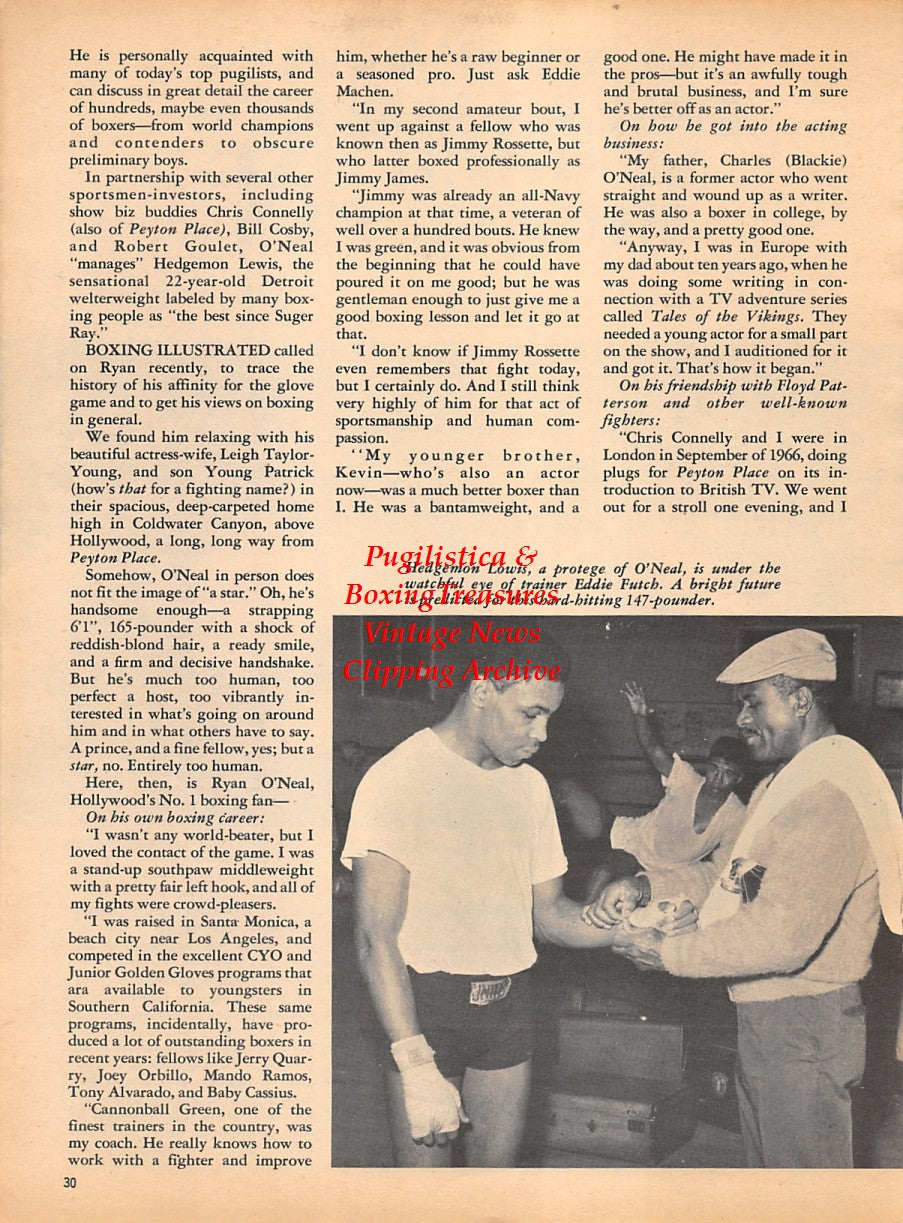 Boxing News Clipping #1779 - Ryan O'Neal, Muhammad Ali, Joe Frazier, Mike Douglas, Floyd Patterson, Hedgemon Lewis, Eddie Futch