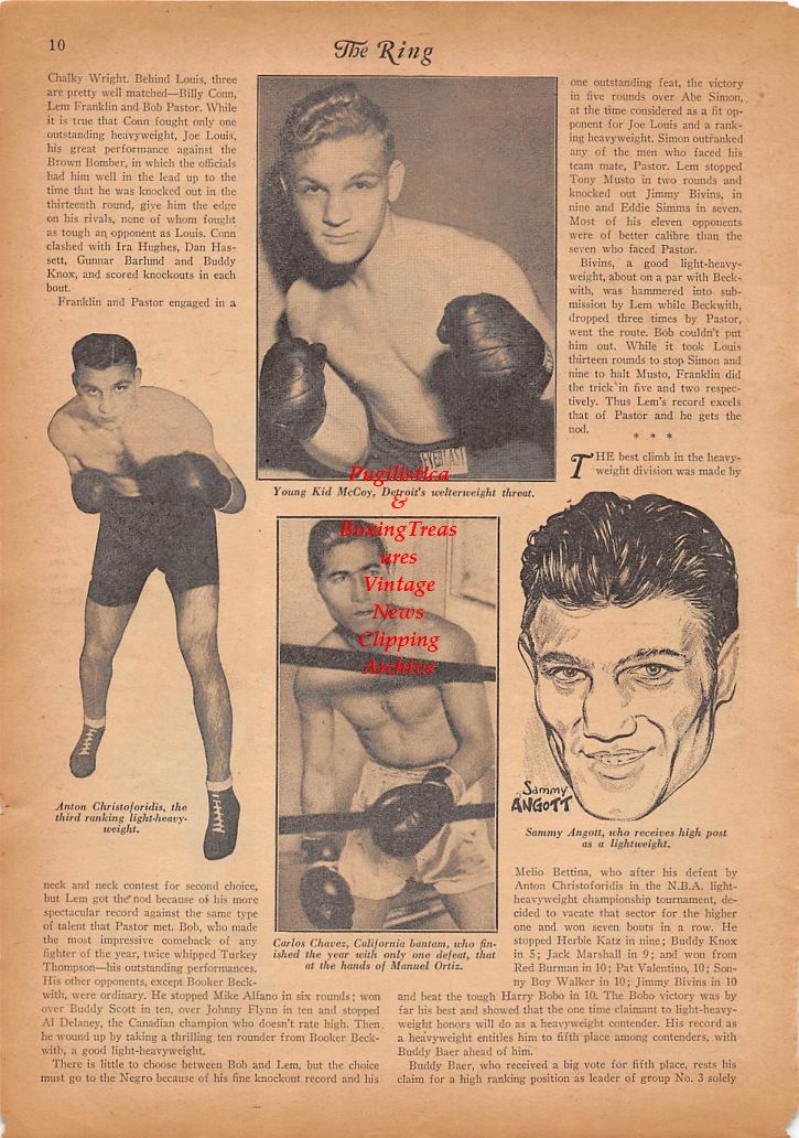 Boxing News Clipping #178 - Ken Overlin, Lew Jenkins, Fritzie Zivic, Tami Mauriello, Young Kid McCoy, Anton Christoforidis, Carlos Chavez, Sammy Angott