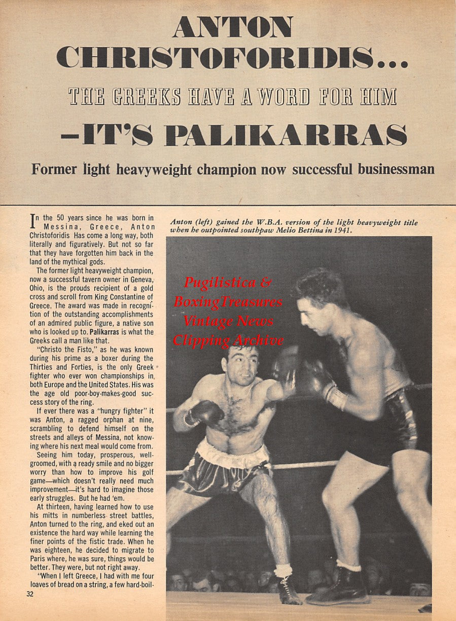 Boxing News Clipping #1780 - Anton Christoforidis, Melio Bettina, Ryan O'Neal, Joe Frazier