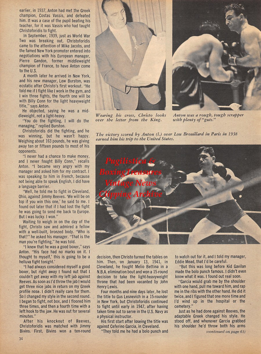 Boxing News Clipping #1781 - Anton Christoforidis, Ceferino Garcia, Lou Brouillard