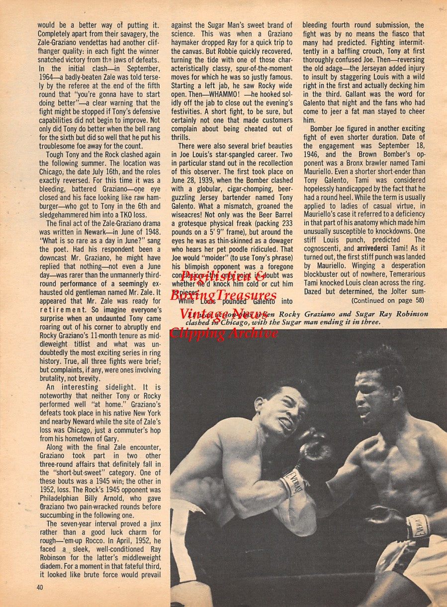 Boxing News Clipping #1784 - Max Schmeling vs. Joe Louis, Jack Dempsey vs. Luis Firpo, Rocky Graziano vs. Sugar Ray Robinson