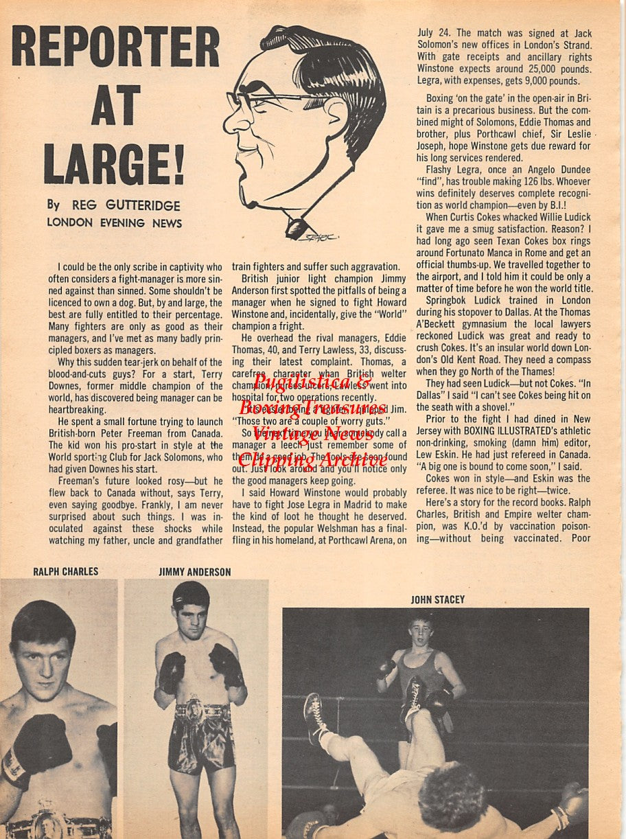 Boxing News Clipping #1787 - Sir Roy Welensky, Ralph Charles, Jimmy Anderson, John Stracey