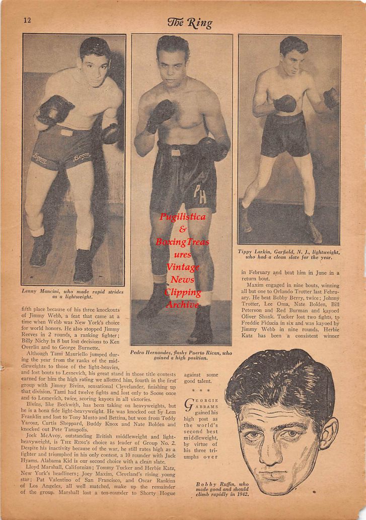 Boxing News Clipping #179 - Sugar Ray Robinson, Jackie Wilson, Dave Castilloux, Lenny Mancini, Pedro Hernandez, Tippy Larkin, Bobby Ruffin