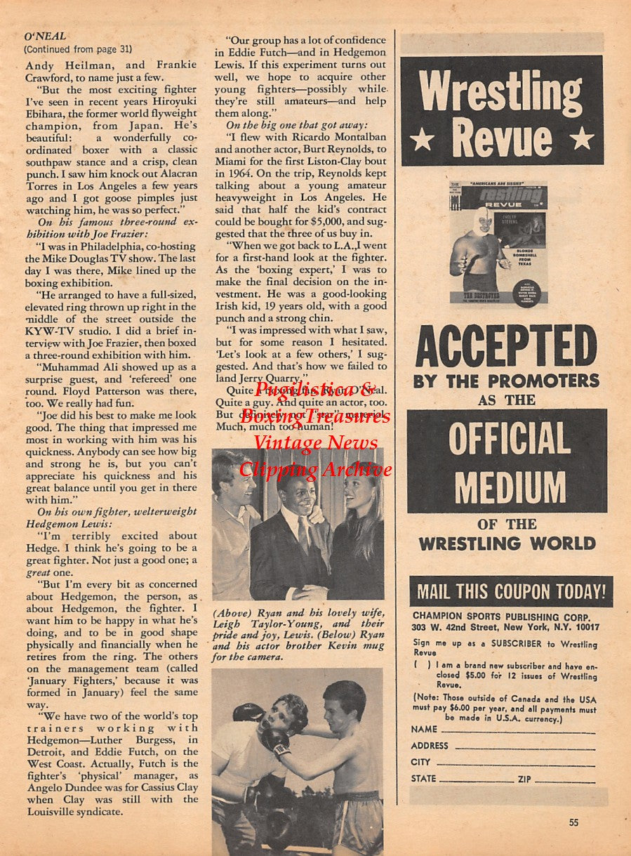 Boxing News Clipping #1792 - John McCluskey, Ryan O'Neal, Hedgemon Lewis, Kevin O'Neal, Leigh Taylor-Young